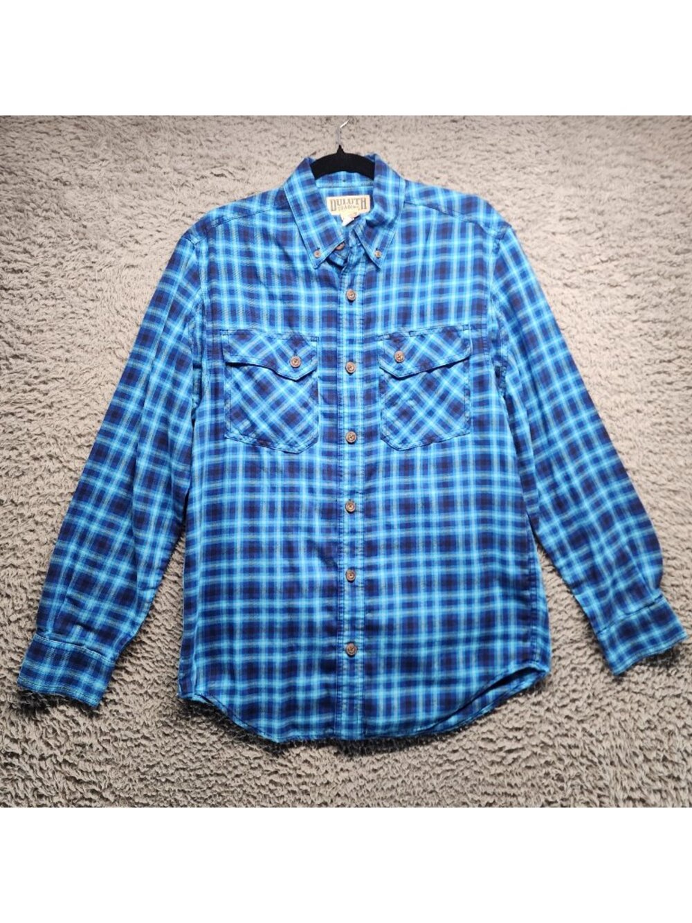 Duluth Shirt Mens Small Blue Plaid Button-Down Cotton Polyester Long Sleeve
